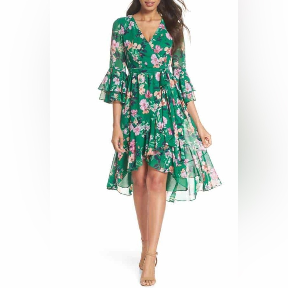 Eliza J Green and Pink High Low Dress